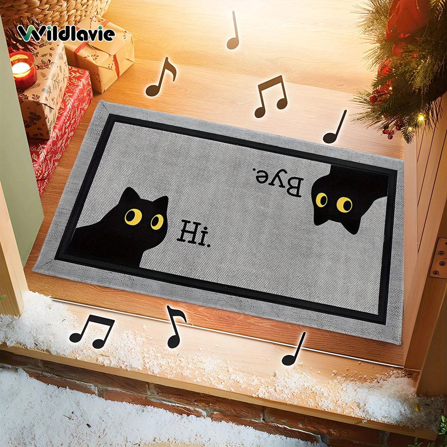 Perfecsy VIKAMA Welcome Mat Gray Outdoor Carpet Black Cat Carpet Crystal Velvet Non-Slip Mat Rug For Bedroom Living Room Carp