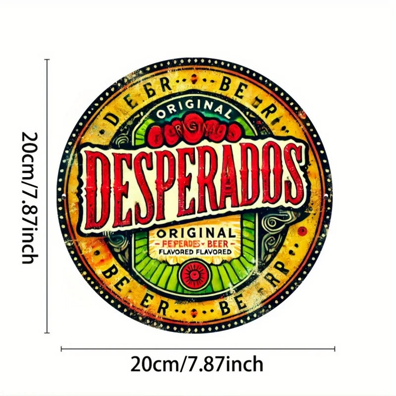 Perfecsy [Bar Highlight] Vintage Desperados Beer Round Metal Sign - 8x8 Inch Aluminum Wall Art with Vibrant Colors & Floral D