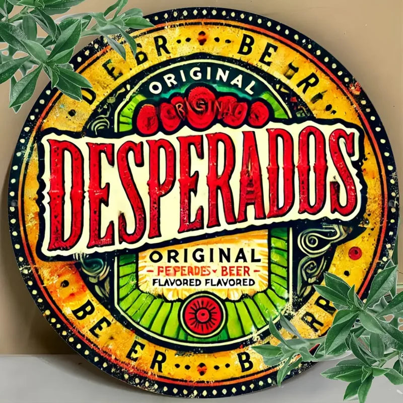 Perfecsy [Bar Highlight] Vintage Desperados Beer Round Metal Sign - 8x8 Inch Aluminum Wall Art with Vibrant Colors & Floral D