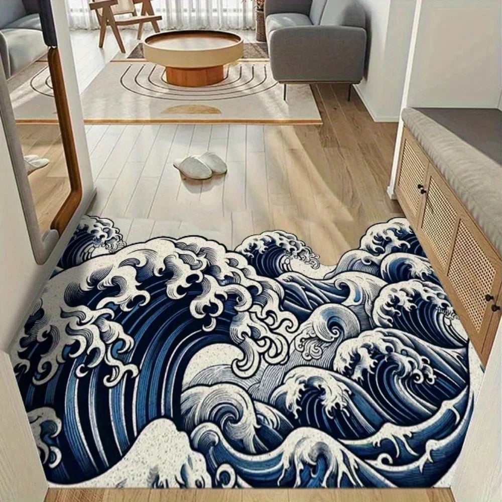 VIKAMA Art Wave Pattern Floor Mat, Anti-Slip And Absorbent, Soft. Home Decoration Carpet In The Entrance, Bathroom Area.