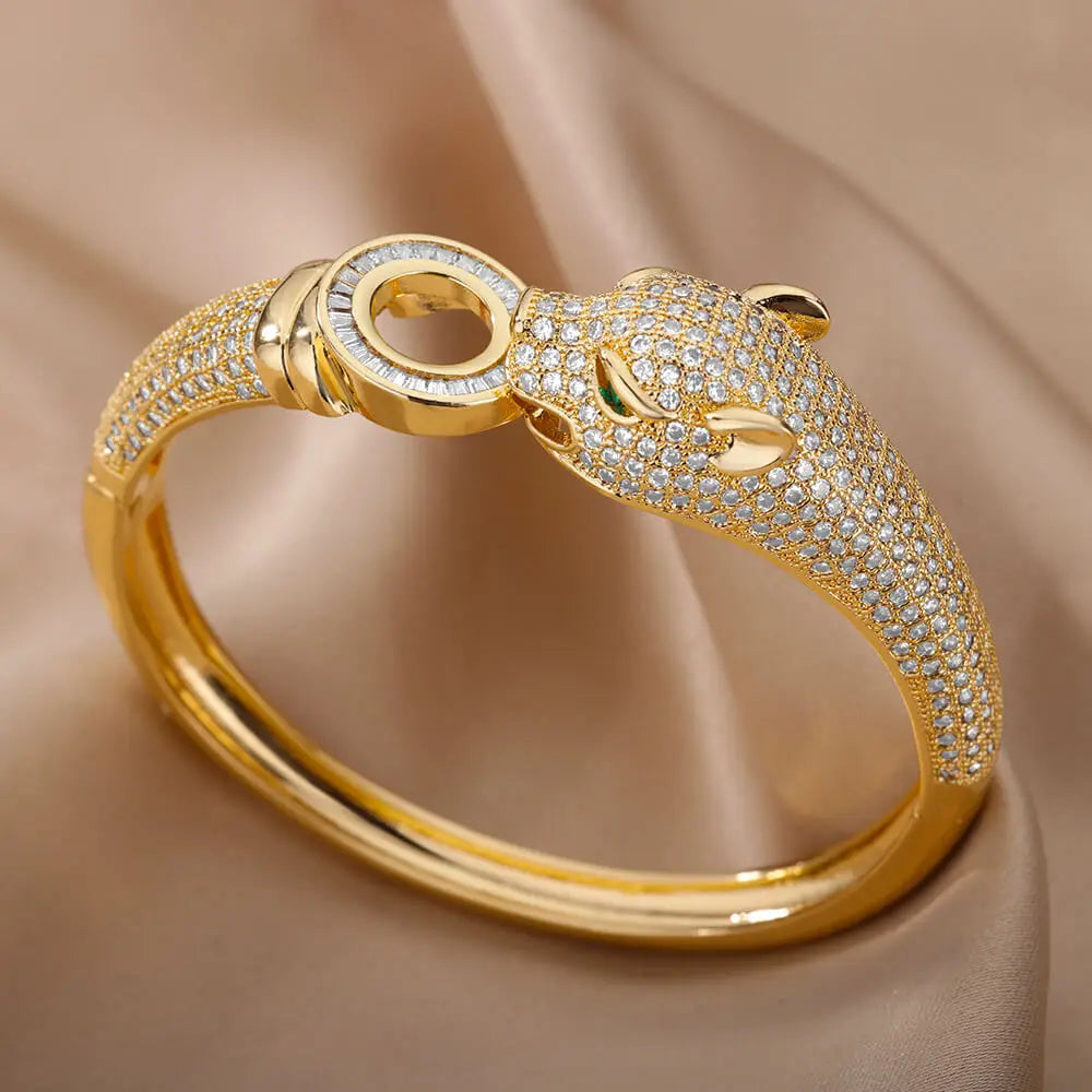 Envy NYC Envy NYC Cubic Zirconia Leopard Bangle Bracelet — construction detail