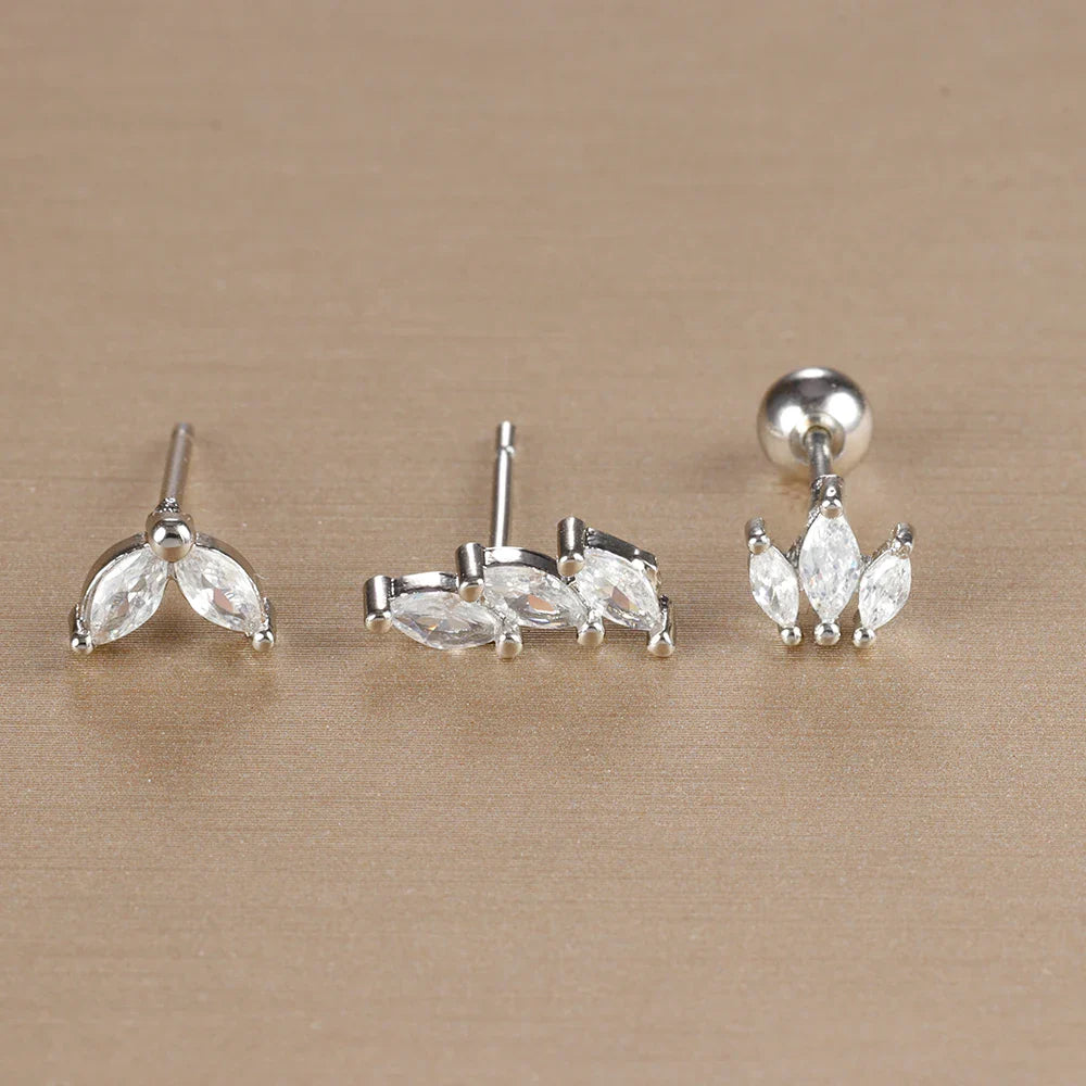 SORI STYLE 3PCS Crown Stud Earring Set for Women — size reference
