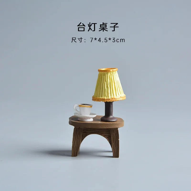 Perfecsy ZAKKA Miniatures Study Bookcase Home Decor Cute Cartoon Cat Retro Desk Gramophone Ornament Crafts Dollhouse Accessor