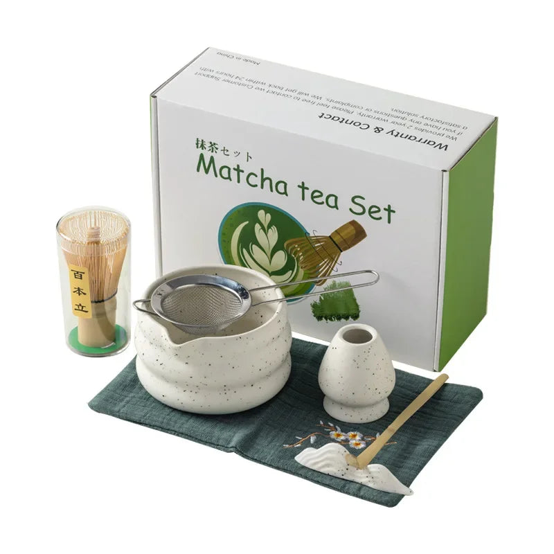 4/5/7pcs Matcha Set Ceramic Tea Bowl Traditional Japanese Tea Making Tools matcha- tea set tea- whisk bamboo matchas brush set