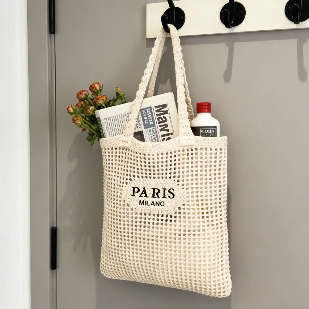 Crochet Tote Bag Women Mesh Beach Knit Summer Aesthetic Boho