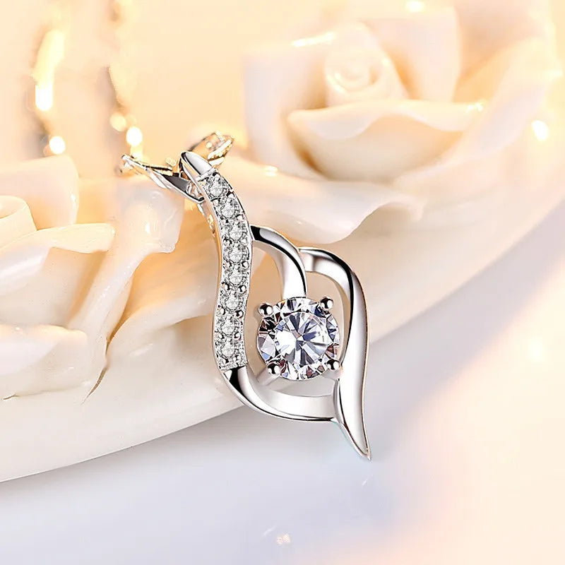 SORI STYLE 925 Silver Feather Zircon Pendant Necklace — side view