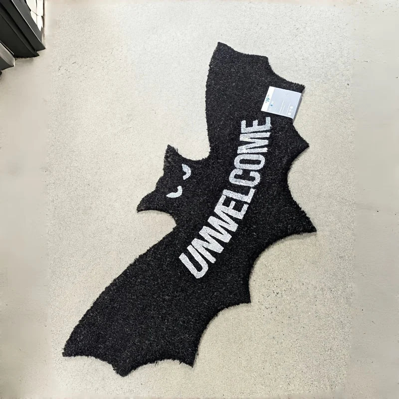 Perfecsy VIKAMA Halloween Shape Decorative Carpet Black Bat Doormat Gothic Entrance Mat Washable Stain-Resistant Carpet Outdo