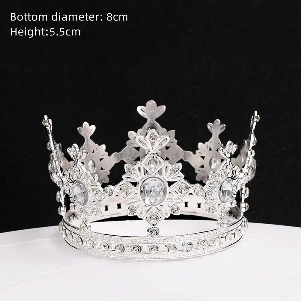 Perfecsy Rhinestone Crown Baking Cake Topper Headwear Decoration Children's Hair Accessories Princess Wedding Birthday Party 