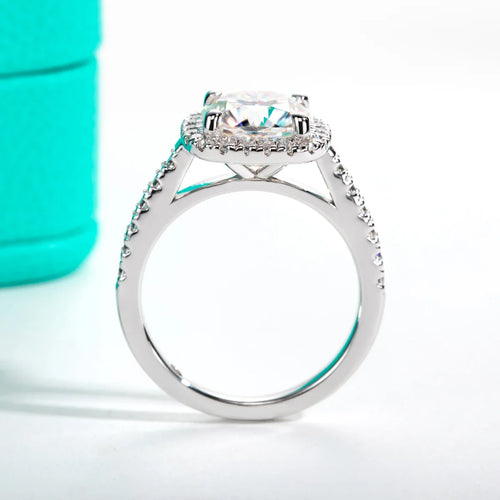 3 CT Round Cut Moissanite Halo Engagement Ring