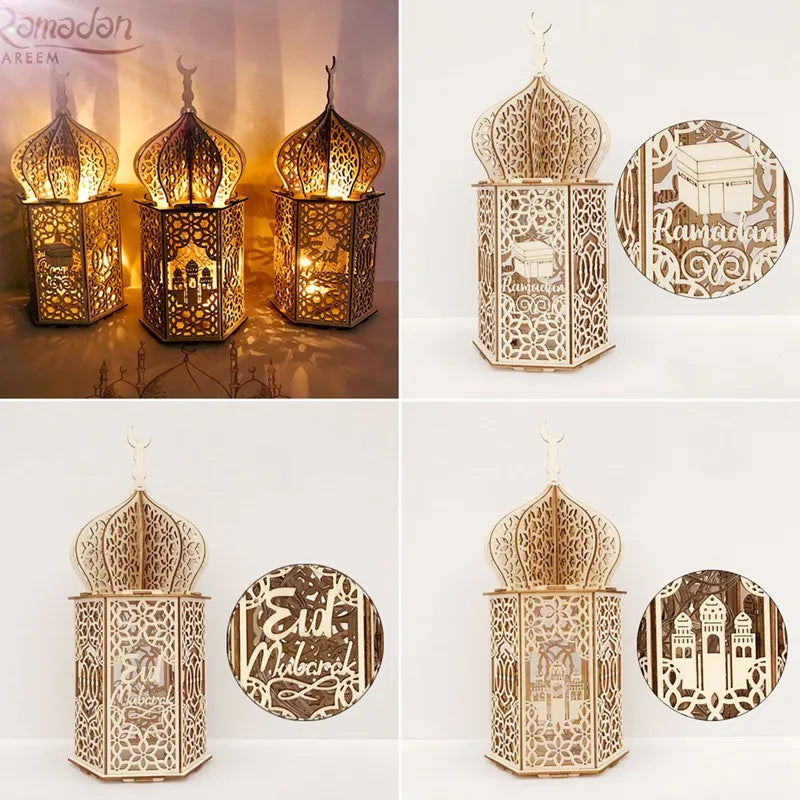 Perfecsy Wooden Palace Ornament Ramadan Decoration For Home Aid Eid Mubarak Ramadan Kareem Islamic Muslim Festival Party Deco