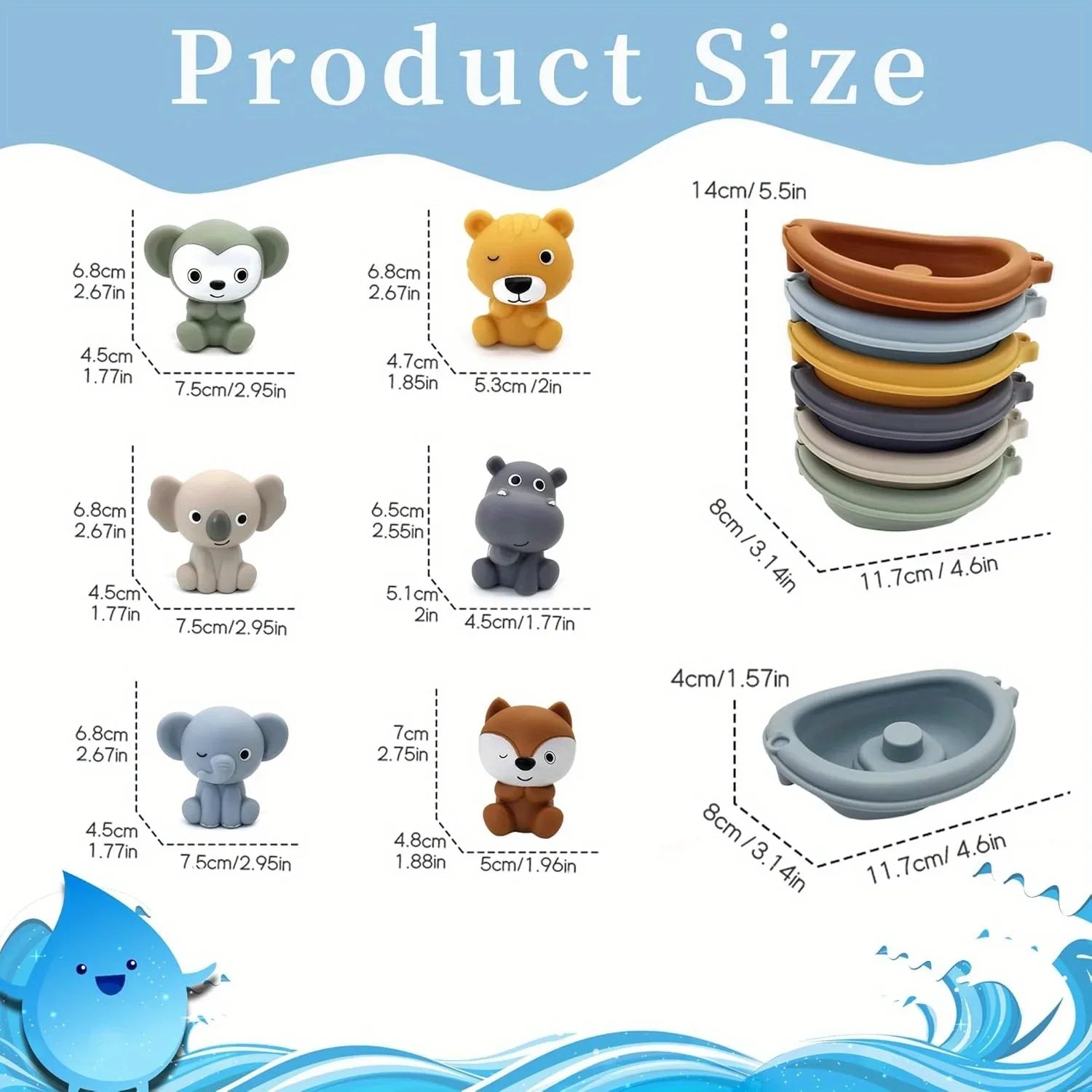 Stackable Animal Floating Bath Toy Set | Toddler Educational Sensory Play with Suction Cups for the Bath, Pool and Beach