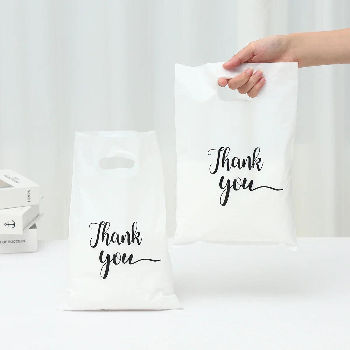 Perfecsy 100pcs Thank You Bag Gift Plastic Shopping Bag Tote Bag 20*30cm Gitf Bag Birthday Wedding Party Favors Candy Cookie 