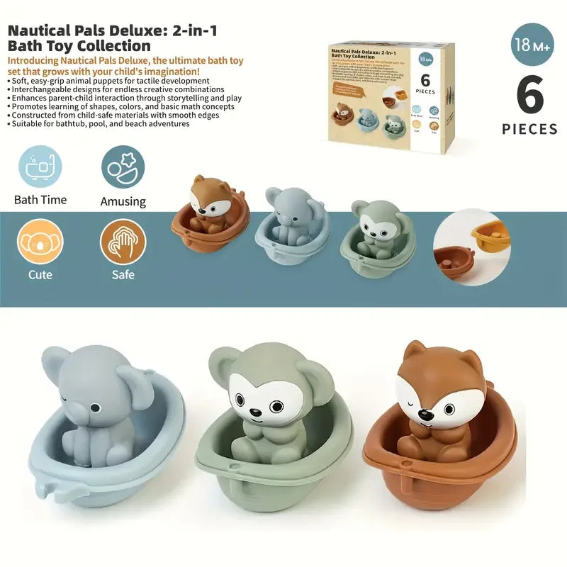 Stackable Animal Floating Bath Toy Set | Toddler Educational Sensory Play with Suction Cups for the Bath, Pool and Beach