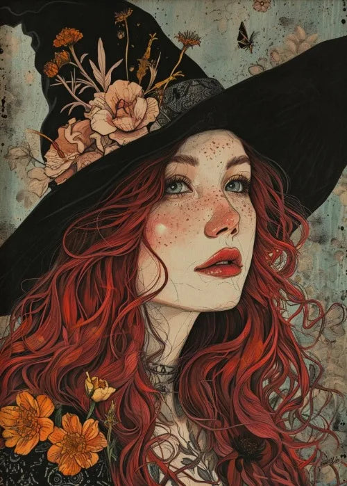 Perfecsy Witch Magical Art Print Witch with Full Moon Wall Decor Darkness Witches Painting Wall Decor Canvas Poster Dark Roma