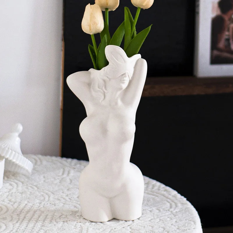 Perfecsy Women's Body Vase, Women's Curvy Vase, Unique Strip Look, Decorative Vase, Creative Flower Vase, Modern Bohemian Hom