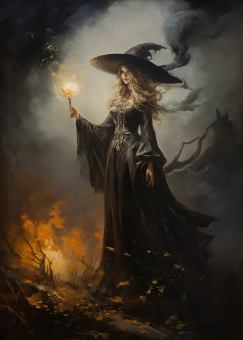 Perfecsy Witch Magical Art Print Witch with Full Moon Wall Decor Darkness Witches Painting Wall Decor Canvas Poster Dark Roma
