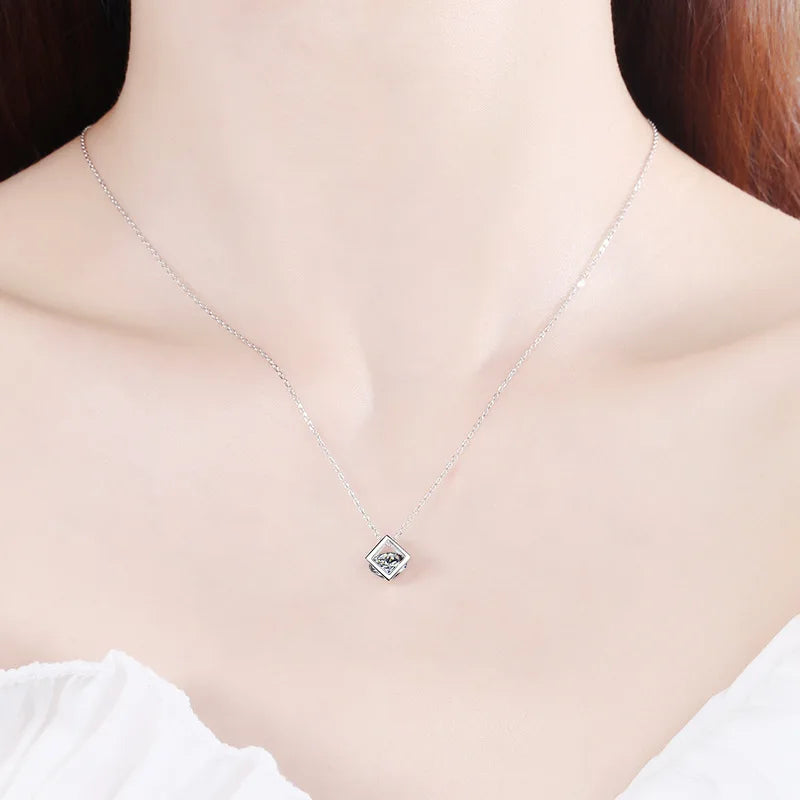 SORI STYLE S925 Sterling Silver 1CT Moissanite Square Pendant Necklace — lifestyle context