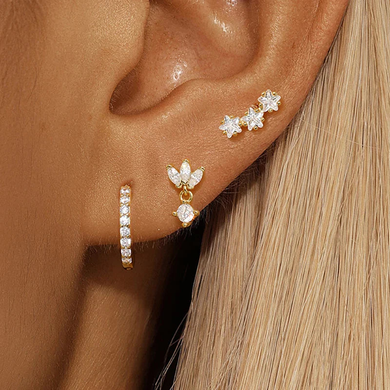 SORI STYLE 3PCS Star Zircon Hoop Huggie Earrings — main product shot