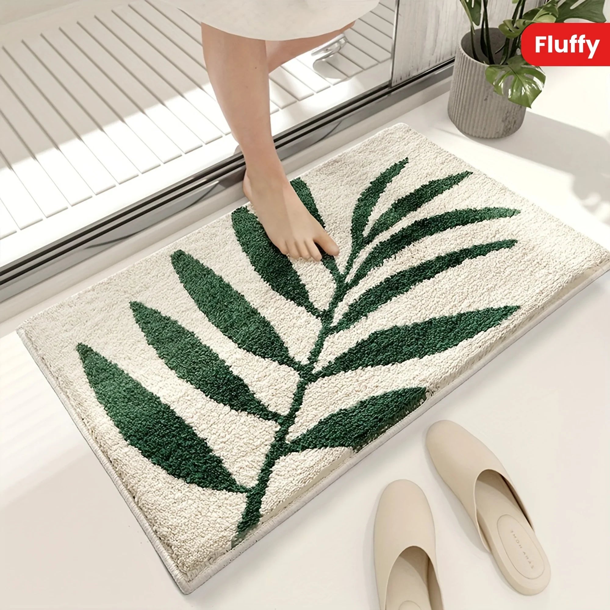 Perfecsy VIKAMA Green Leaf Carpet Soft Absorbent Floor Mat Bathroom Mat Toilet Door Mat Rug For Bedroom Outdoor Carpet Home D