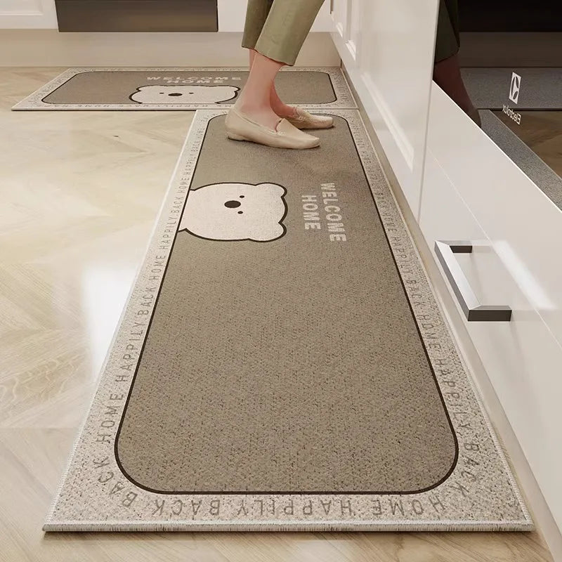 Perfecsy VIKAMA 1/2PC Cartoon Easy To Manage Kitchen Floor Mat Home Long Crystal Velvet Carpet Dirt Resistant and Non-Slip Fl