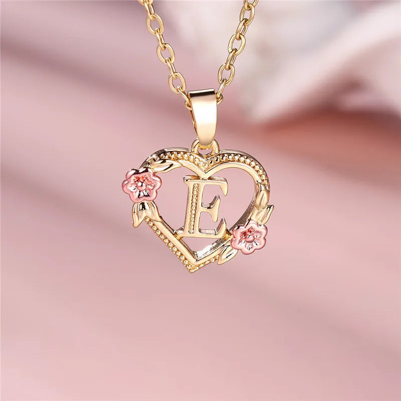 MyClosetAid Female A-Z Letter Flower Pendant Necklace — flat-lay composition