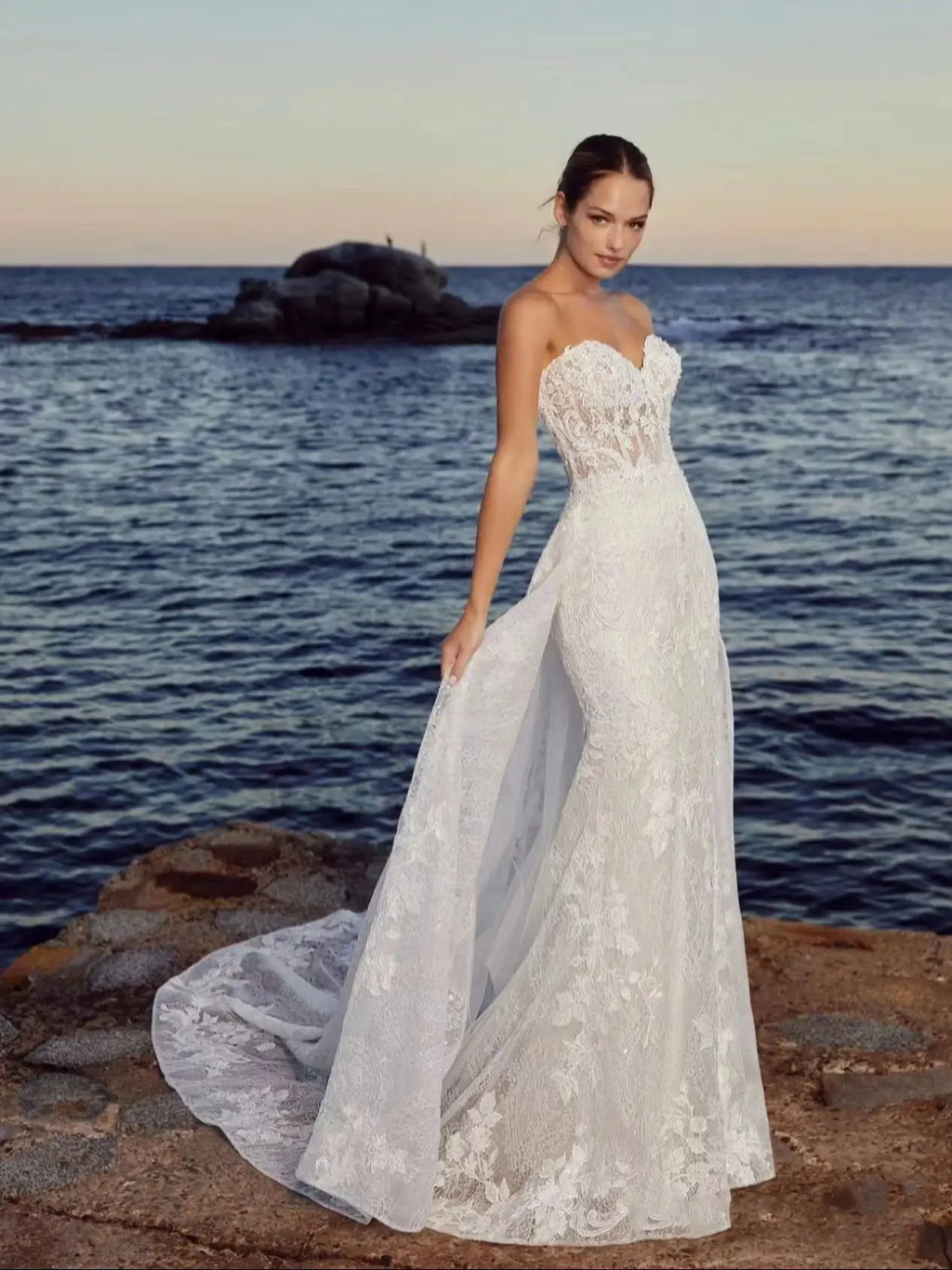 Envy NYC Envy NYC Beach Wedding Dresses With Detachable Train — detail shot 6