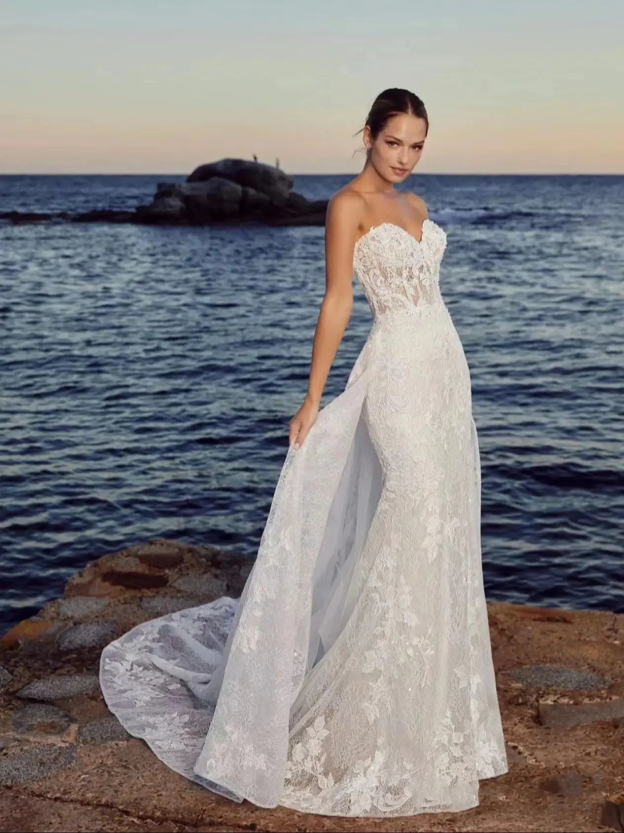 Envy NYC Envy NYC Beach Wedding Dresses With Detachable Train — detail shot 6