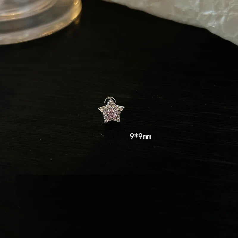 MyClosetAid 1 PCS Pink Bowknot Shiny Ear Bone Nail 316L Stainless Steel Korean Style Zircon Crystal Earring Women Y2K Cute Co