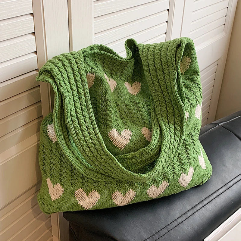 Perfecsy 1pc Knitted Bag, Heart-shaped Tote Bag, Women's Diagonal Shoulder Bag, Fashionable and Personalized Woven Bag — life