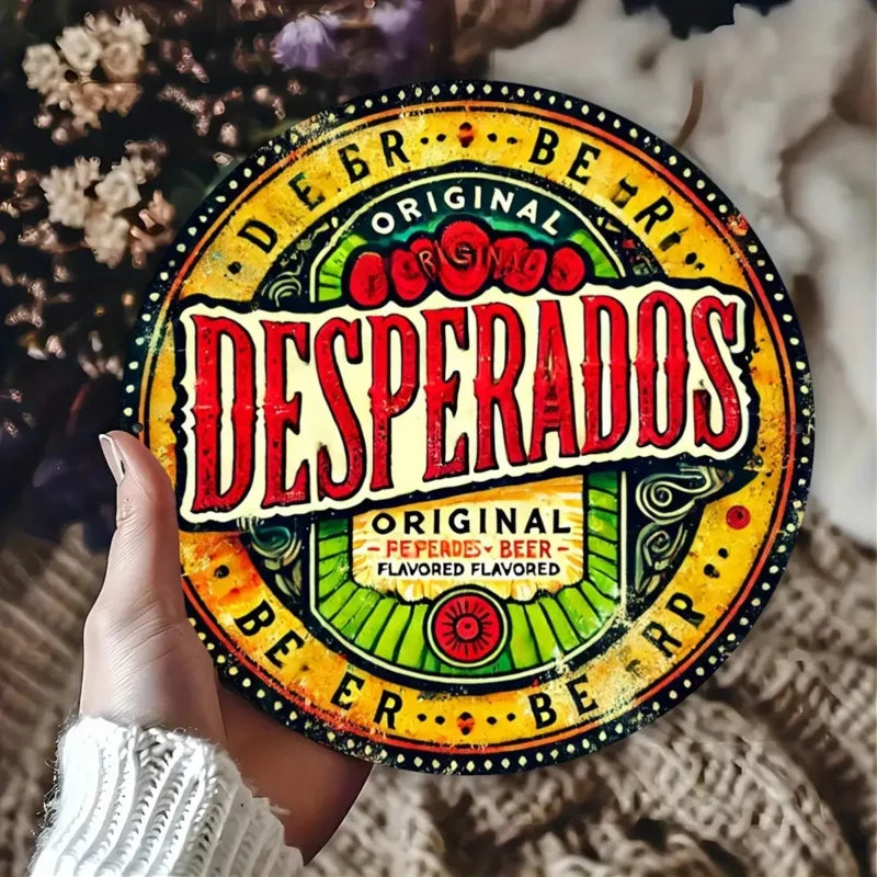 Perfecsy [Bar Highlight] Vintage Desperados Beer Round Metal Sign - 8x8 Inch Aluminum Wall Art with Vibrant Colors & Floral D