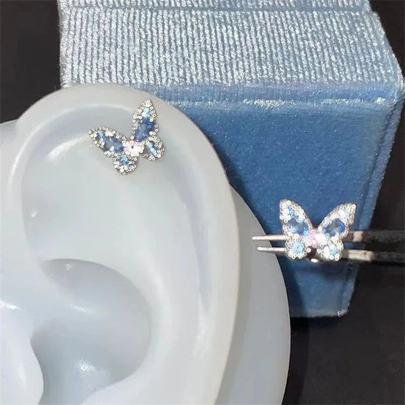 MyClosetAid 1PCS Delicate Blue Pink Zircon Butterfly 316L Stainless Steel Ear bone nail Y2K Hottie Cute Earring for Women Coc