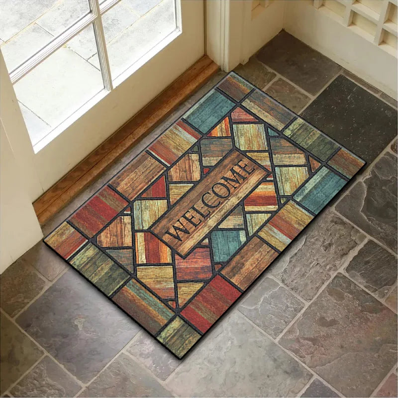 Perfecsy VIKAMA Crystal Velvet Floor Mat Stone Wood Grain Entryway Door Mat Entry Non-Slip Foot Mat Home Decoration Small Car