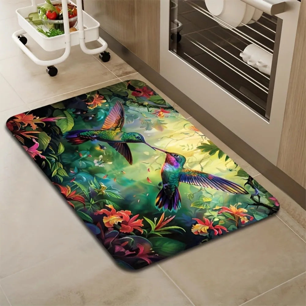 Perfecsy VIKAMA Spring Hummingbird Tropical Design Floor Mat, Non-Slip And Dirt-Proof, For Entrance, Bathroom, Kitchen Home D