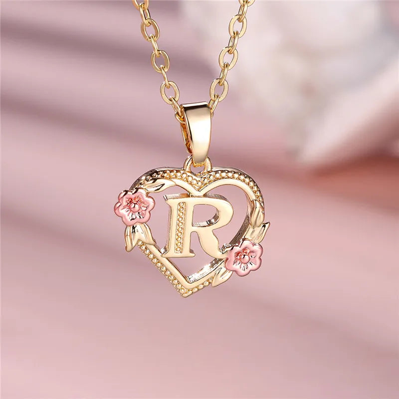 MyClosetAid Female A-Z Letter Flower Pendant Necklace — side view