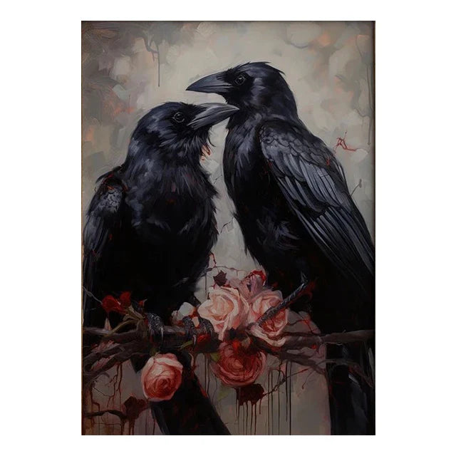 Perfecsy Retro Crow Witch Bat Skull Dark Academia Gothic Victorian Style Wall Art Canvas Painting Poster Print Halloween Gift