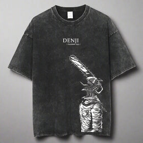 🪚 Chainsaw Man Acid-Washed Vintage Graphic T-Shirt – Harajuku Streetwear
