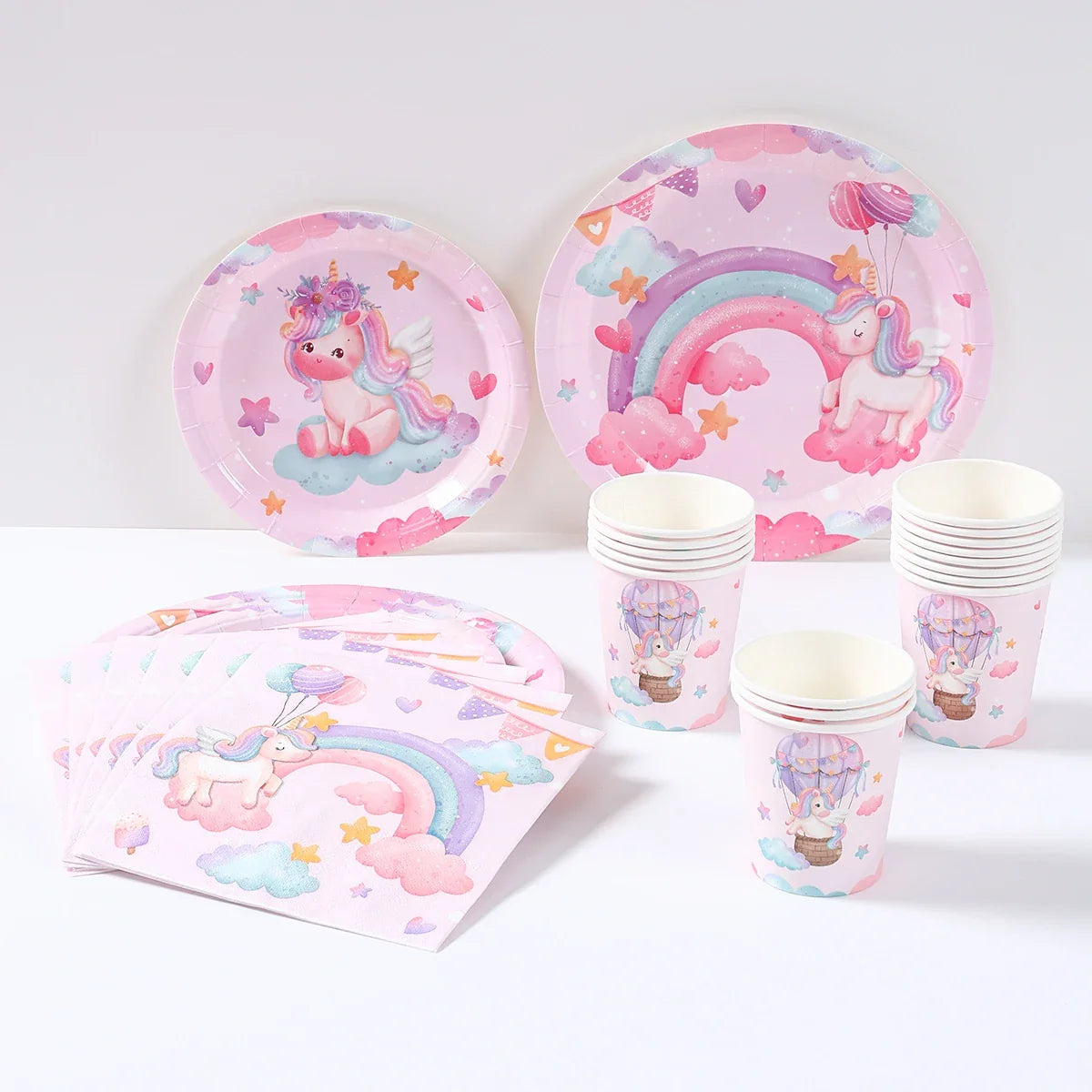 Perfecsy Unicorn Disposable Tableware Set Plates Cups Napkins Birthday Party Decoration Kids Boy Girl Wedding Birthday Party 