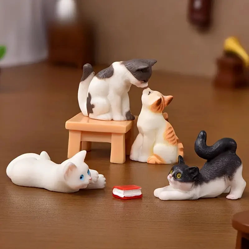 Perfecsy [6pcs Vintage Cat Figurines Decor] 6pcs Vintage Resin Miniature Cat Figurines, Fairy Garden Accessories Tabletop Cra