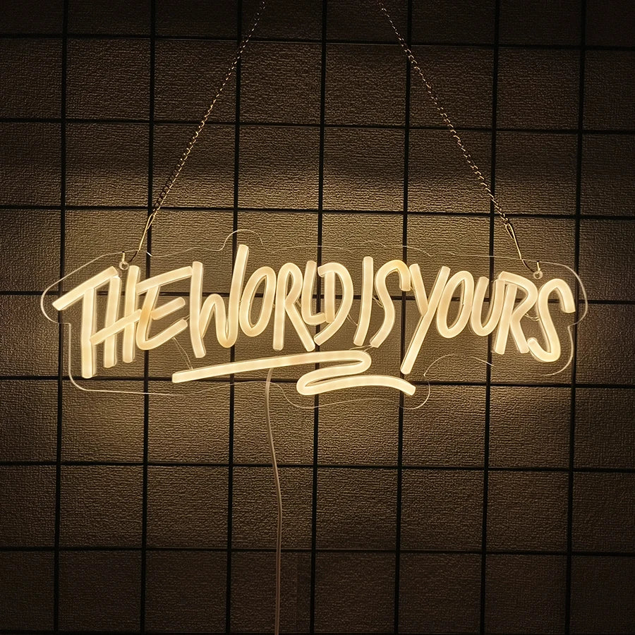 Perfecsy The World Is Yours Neon Sign, Led Letter Icon, Usb Powered, Used For Room, Home, Valentine'S Day Date, Wedding Backg