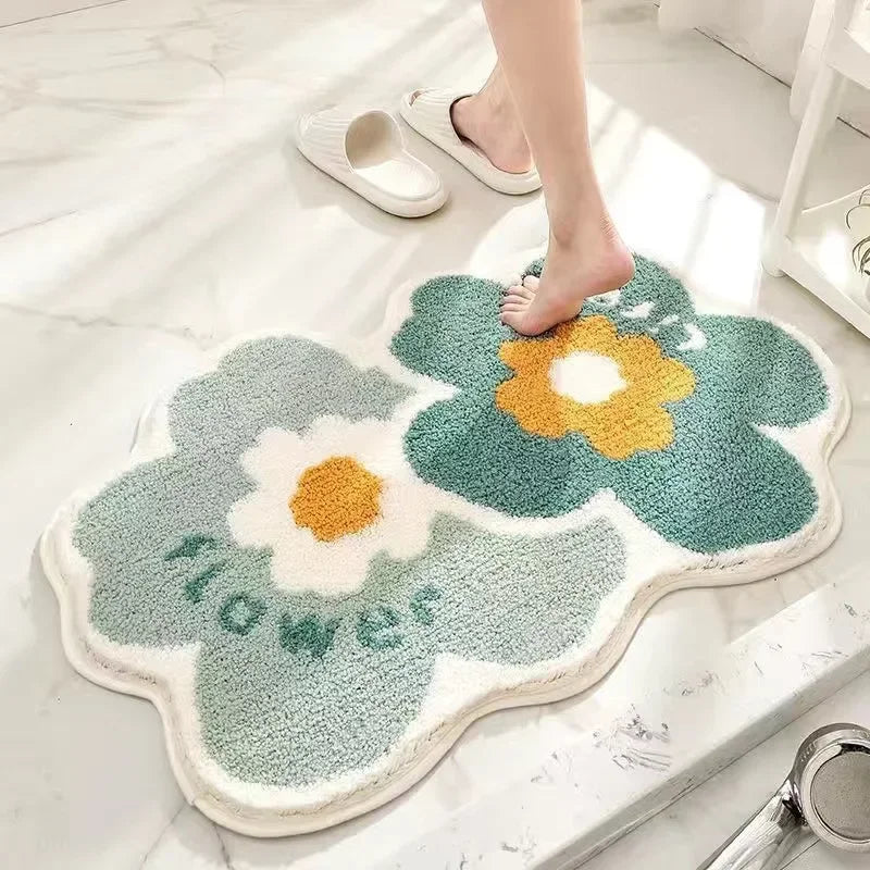 Perfecsy VIKAMA | Fresh Floral Imitation Cashmere Rug - Non-Slip, Absorbent Bathroom Mat/Living Room Doormat/Multi-Purpose Fo