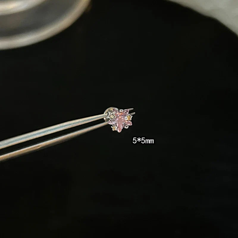 MyClosetAid 1 PCS Pink Bowknot Shiny Ear Bone Nail 316L Stainless Steel Korean Style Zircon Crystal Earring Women Y2K Cute Co