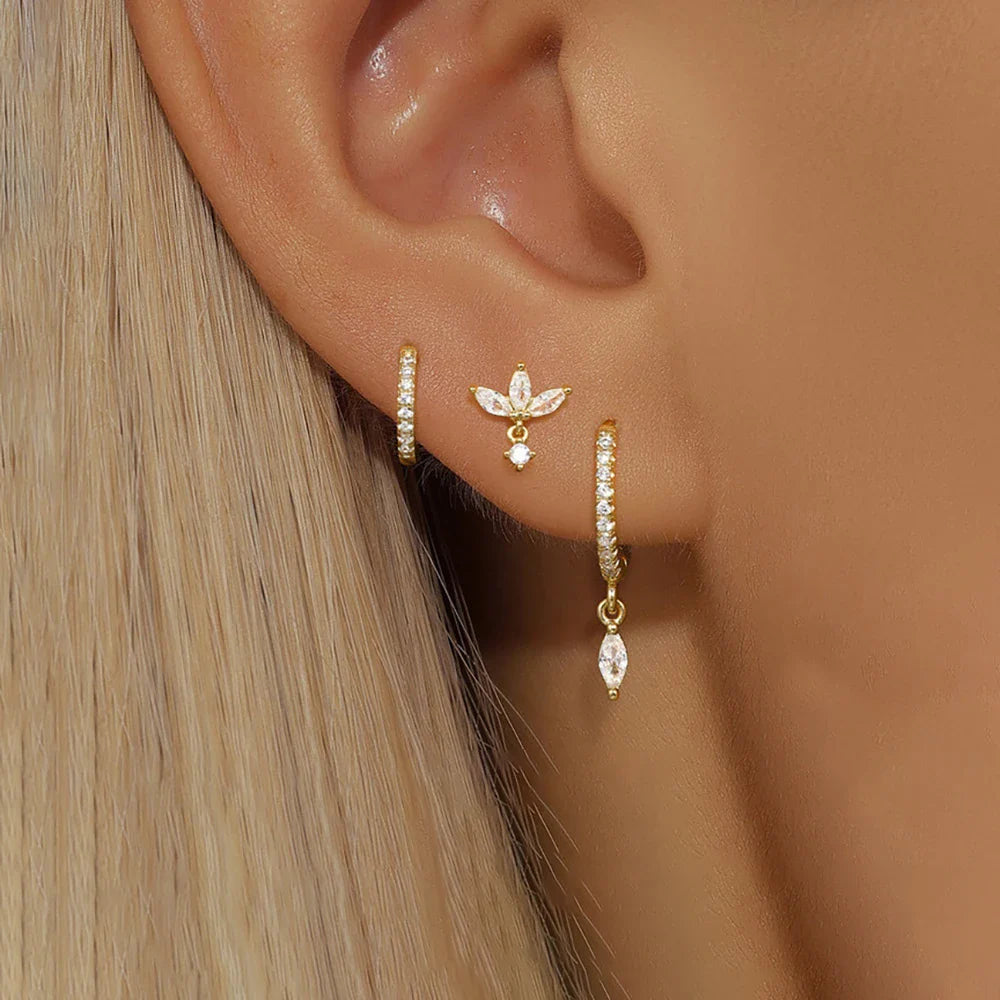 SORI STYLE 3PCS Horse Eye Zircon Stud Earrings — main product shot