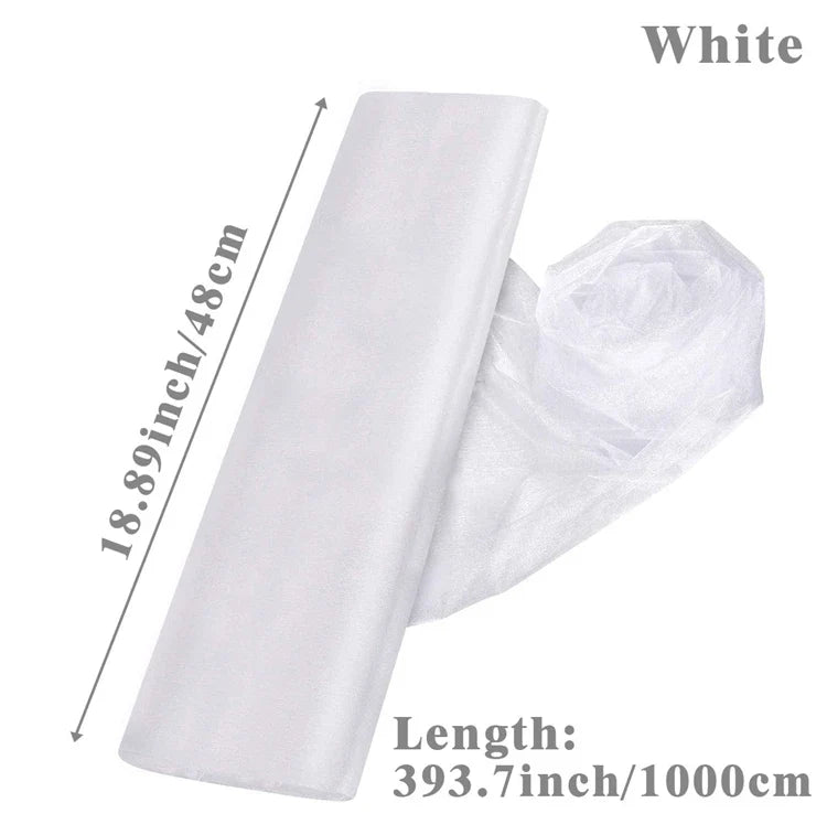 Perfecsy White Wedding Decoration Tulle Roll Crystal Organza Sheer Fabric For Wedding Birthday Party Backdrop Weeding Chair S