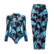 WAVECHO Women's Long Sleeve Zip Front One Piece Swimsuit Floral