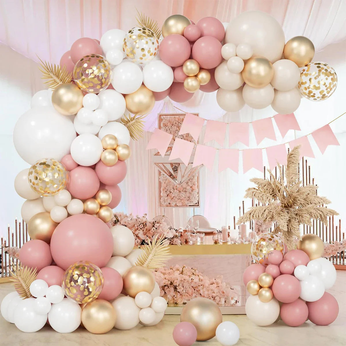 Perfecsy Retro Pink White Gold Balloons Garland Arch Kit Birthday Party Decoration Kids Baby Shower Wedding Party Supplies Le