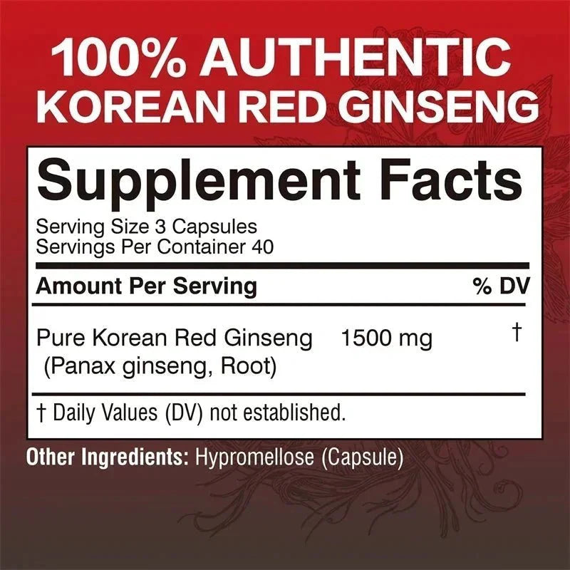 Korean Red Panax Ginseng Capsules - Increases Energy, Mood, Stamina & Performance Supports Mental Health