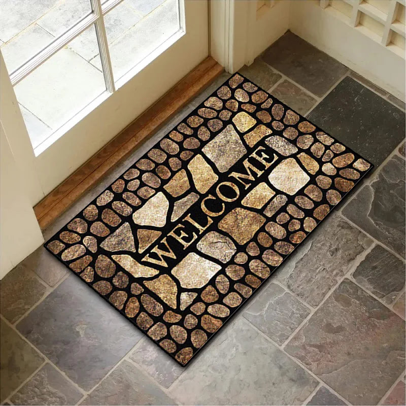 Perfecsy VIKAMA Crystal Velvet Floor Mat Stone Wood Grain Entryway Door Mat Entry Non-Slip Foot Mat Home Decoration Small Car