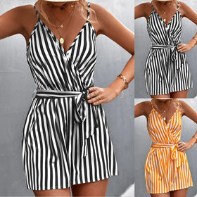 Sleeveless Summer Jumpsuit For Women Casual Stripe Woman Jumpsuit Loose V-Neck…
