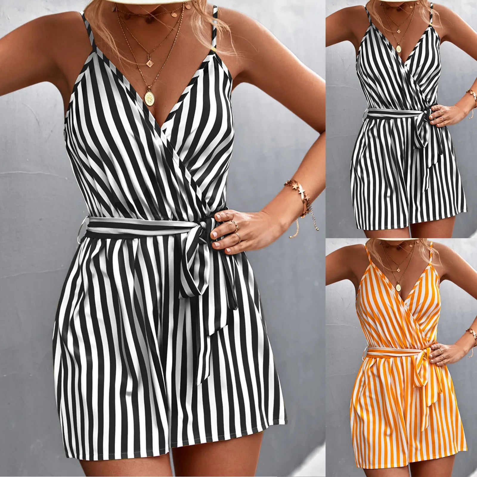 Envy NYC Sleeveless Summer Jumpsuit For Women Casual Stripe Woman Jumpsuit Loose V-Neck… — main product shot