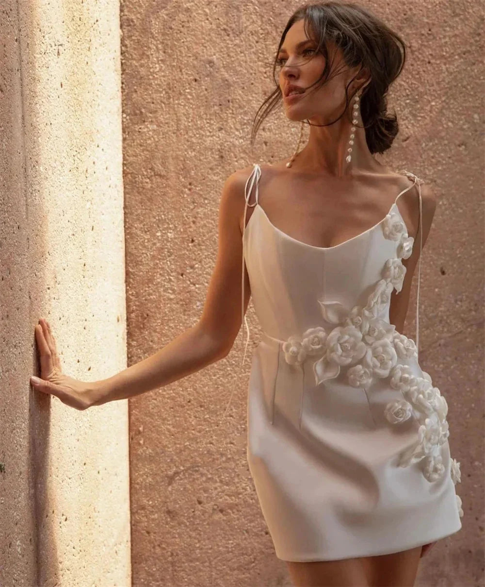 Envy NYC Envy NYC Mini Satin Bridal Gowns With Flowers — construction detail